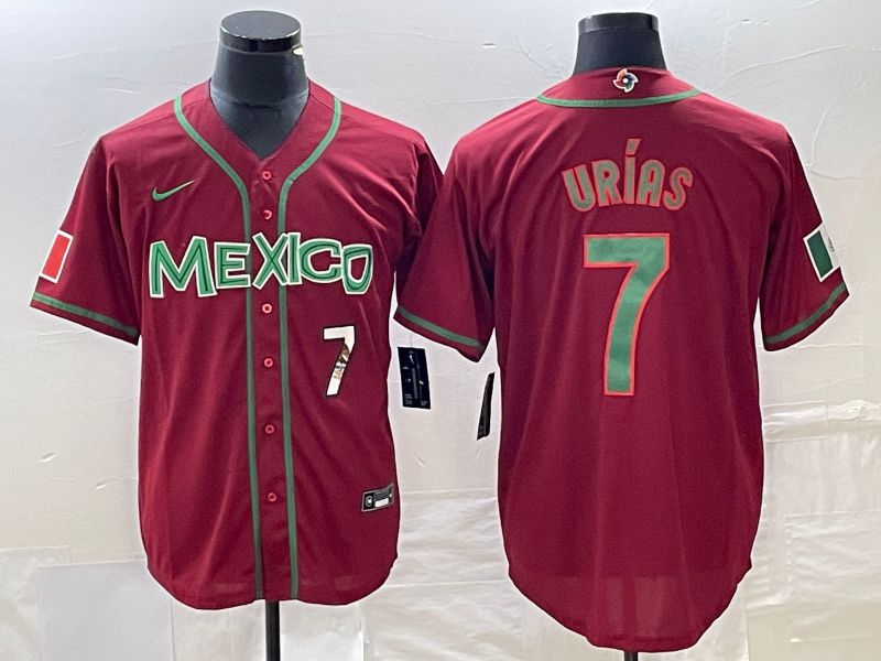 Men 2023 World Cub Mexico #7 Urias Red green Nike MLB Jersey